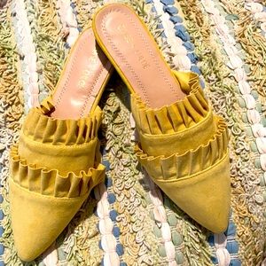 Chase and Chloe faux suede ruffle mules